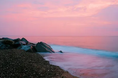 Розовый закат на море | Пейзажи, Закаты, Рисунки пейзажей
