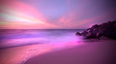 Розовый закат на море | Обои с пляжем, Закаты, Пейзажи