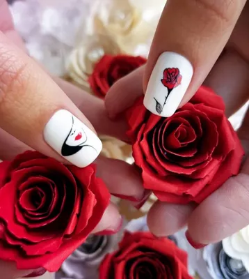Купить 24 шт. Типсы DIY Нажмите на ногти Цветок розы Накладные ногти  Балерина Французский красный край Длинный французский | Joom