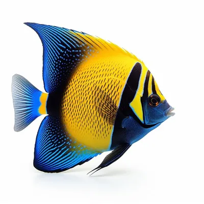 королевская рыба-ангел-рыба-регаль, изолированная на белом фоне.  тропическая цветная рыба с желтыми плавниками Стоковое Фото - изображение  насчитывающей королевско, экзотическо: 231102744