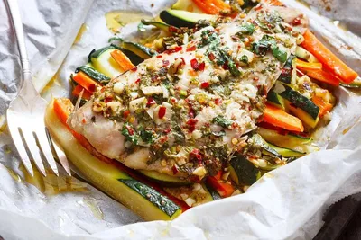 TROUT STEAK baked with vegetables in the oven - YouTube