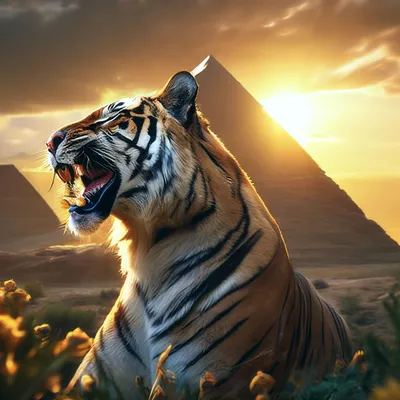 Грозный рычащий тигр бежит по …» — создано в Шедевруме