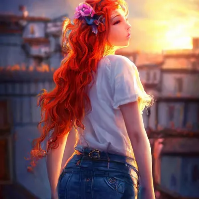 Ай генеративный вид сзади на девушку с красивыми длинными рыжими волосами |  Премиум Фото