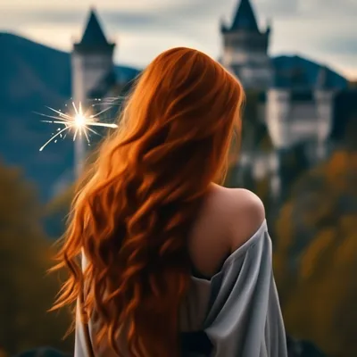Женщина с рыжими волосами показана со спины. | Премиум Фото