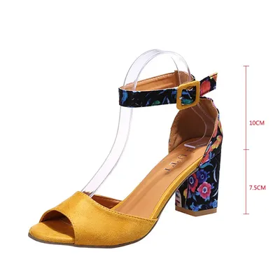 Женские босоножки на высоком каблуке, желтые туфли-лодочки из флока с  открытым носком и ремешком на щиколотке, на платформе, с цветами, лето 2022  | AliExpress