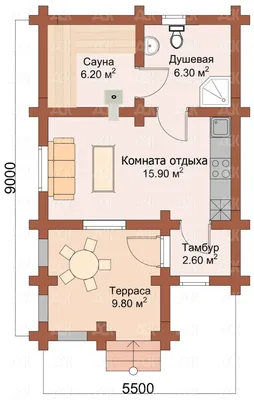 DTW0060 – проект одноэтажного дома из бруса с сауной и 4 спальнями до 150  кв м