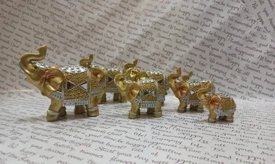 Статуэтка 7 слонов, золотистого цвета. (ID#1177026639), цена: 530 ₴, купить  на Prom.ua