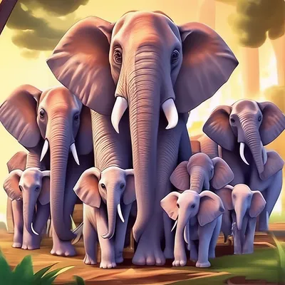 Слоники 7 слонов на картинке мультик» — создано в Шедевруме