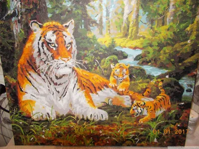 Картина на стену большая \"Семейство тигров\" 80x140 см - купить по низкой  цене в интернет-магазине OZON (361435902)