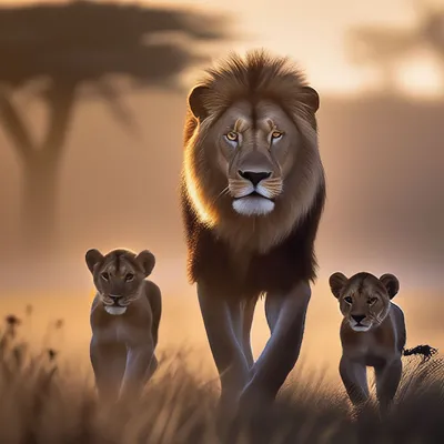 Онлайн пазл «Семья львов»