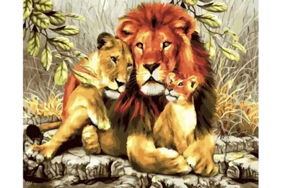 Картина по номерам \"Семья львов\"