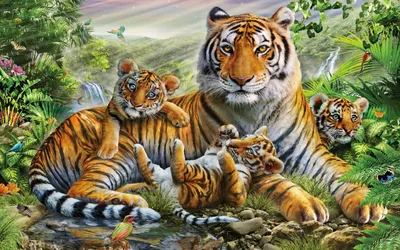 Купить Алмазная картина Семья тигров Полный круглый дрель Алмазная вышивка  Животное Вышивка крестом | Joom