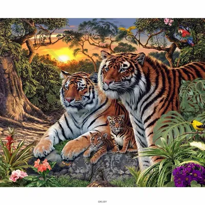 ᐉ Алмазная мозаика Семья тигров в дикой природе на подрамнике 40х50 см  (TN130)