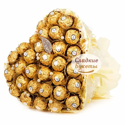 Букет из конфет с брошью \"Золотое сердце\" стандарт 27 конфет | Сладкие  букеты