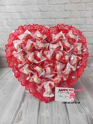 Букет сердце из конфет и цветов - 78 фото
