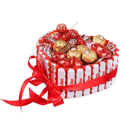 Закать подарок Киндер сердце из конфет с мишкой недорого с доставкой по  Москве и МО.