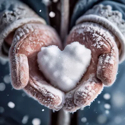 Сердце из снега на варежке» — создано в Шедевруме