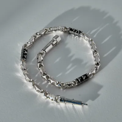 Браслеты :: Серебряные браслеты :: Серебряный браслет из звеньев с  реконструированным малахитом