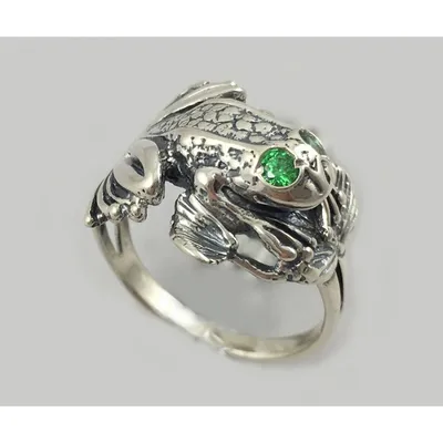 Серебряное кольцо с зелеными камнями \"Лягушка\" БР-1245821 - купить Серебряные  кольца в интернет магазине GSW
