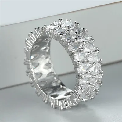 Купить Модное серебряное кольцо с большим широким двухрядным кольцом из  белого камня, роскошное обручальное кольцо с любовью, винтажные свадебные  кольца с каплей воды | Joom