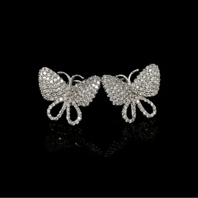Длинные серебристые серьги бабочки с кристаллами - артикул 2232401237 -  купить в интернет-магазине ювелирной бижутерии L'attrice