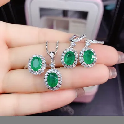 Серьги и кольцо с изумрудом для женщин | AliExpress