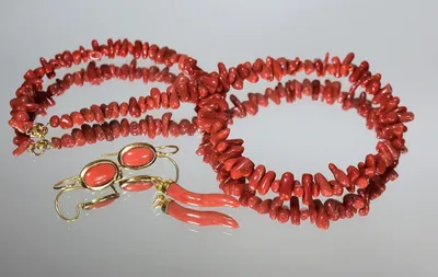 Комплект ожерелье и серьги из коралла и бусин ручной работы \"Византия\"  POLA395, Poli-Art - ручной работы на UkrainArt