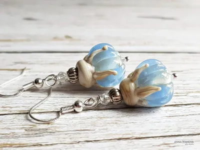 Серьги \"Голубые пионы\" муранское стекло | Anna Ivanova glass jewelry