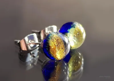 Серьги гвоздики \"Золотая россыпь\" муранское стекло | Anna Ivanova glass  jewelry