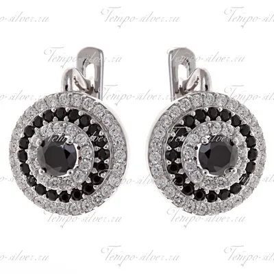 Серьги серебряные круглой формы с черными камнями – купить в  интернет-магазине «Темпо»