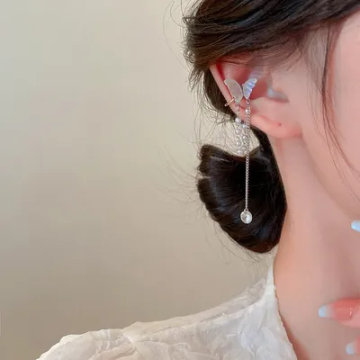 Блестящие длинные серьги-кисточки для ушей в форме буквы с, серьги без  пирсинга, женский дизайн, простой зажим для ушей, украшения | AliExpress