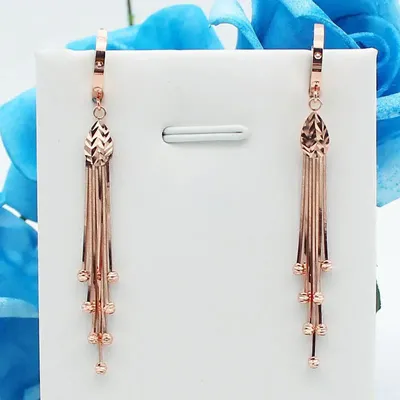 Женские длинные серьги-кисточки из розового золота 14 к | AliExpress