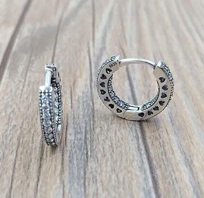 Серебряные серьги кольца конго PANDORA 296317CZ с кубическим цирконием —  купить в AllTime.ru — фото