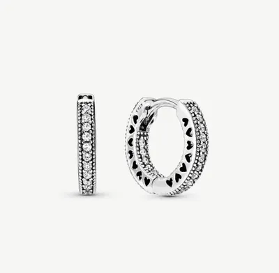 Серебряные серьги-кольца Pandora \"Сердца Pandora\" с цирконитами | отзывы