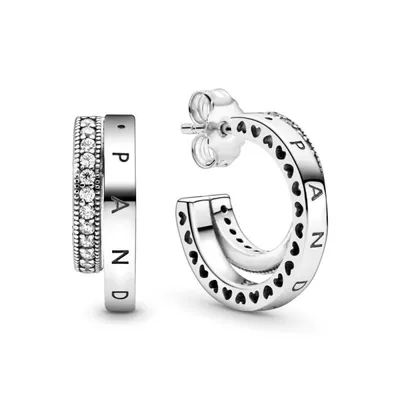 Купить Серьги-кольца Pandora Signature Логомания 299056C01 в  интернет-магазине, цена 8790 руб
