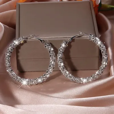 Серьги-кольца с бриллиантами в белом золоте - Ювелирный гардероб EVGENIA  MOMENT (Momentsilver). интернет-магазин украшений из серебра