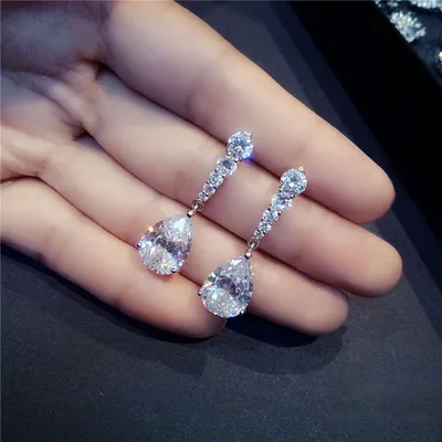 Серьги-подвески женские, серебристого цвета, с белым камнем | AliExpress