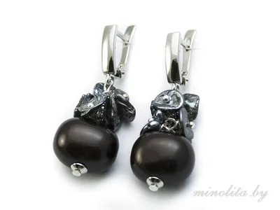 Серебряные серьги и кольцо с чёрным жемчугом (8.19 г) купить по цене 7138  руб с доставкой в Вязьму.