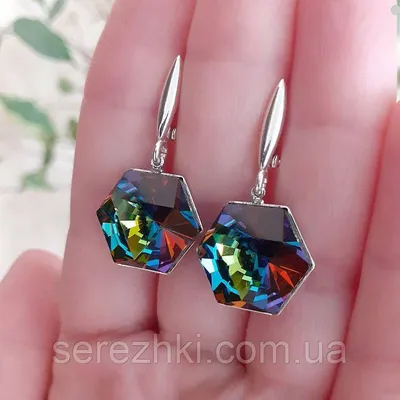 Серебряные серьги кольца с подвесками SKLV 94024337 с кристаллами Swarovski  — купить в AllTime.ru — фото