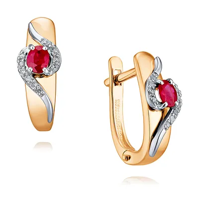 Золотые серьги с рубином и бриллиантами — Покровский ювелирный завод