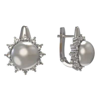 Серебряные серьги с натуральным жемчугом и кристаллами циркона HARO1220,  Гармаш Елена - ручной работы на UkrainArt