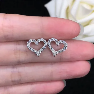Настоящие серьги-гвоздики в виде сердца с бриллиантами для женщин и  девушек, ювелирные изделия | AliExpress