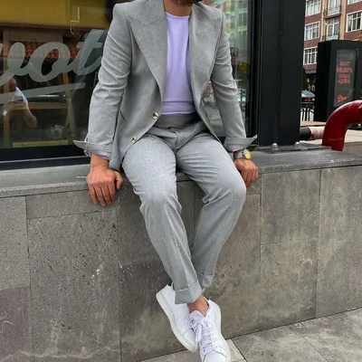 Новейший повседневный летний серый льняной мужской костюм, приталенный  смокинг на заказ, мужские костюмы для выпускного вечера жениха, 2 предмета  (пиджак + брюки + галстук) | AliExpress