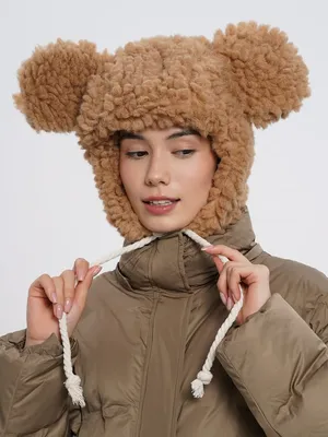 Плюшевая шапка-ушанка с ушами, цвет: коричневый купить в интернет-магазине  ТВОЕ, арт.B2095