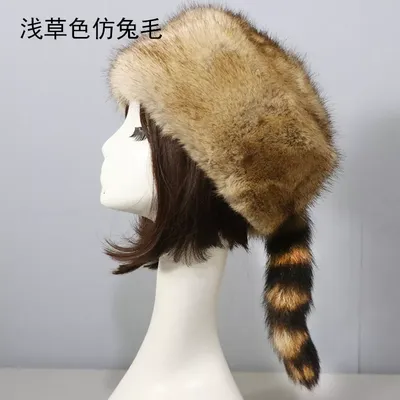 Новинка 2023, шапка из искусственного меха енота, милые дизайнерские шапки  с длинным хвостом, 100% Высококачественные зимние Роскошные Монгольские  Лыжные шапки | AliExpress