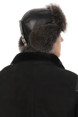 Мужская шапка-ушанка из меха енота черная - Shlyapka.com