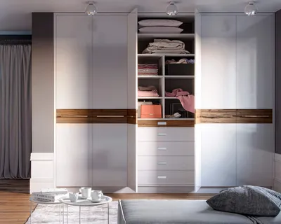 Встроенный распашной шкаф в спальню «Ансин» стиль неоклассик