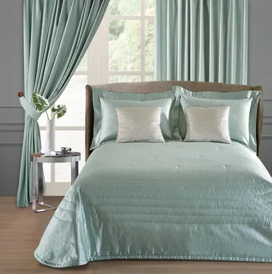 Комплект шторы и покрывало на кровать мятно-голубого цвета Landine - купить  в Москве - современный дизайн - качественная ткань
