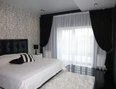 Черно белые шторы в спальню - 79 фото
