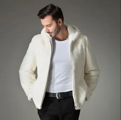Зимняя мужская шуба из искусственного меха, утолщенная теплая шуба, мужские  норковые кожаные куртки и пальто с капюшоном, белые мужские шубы |  AliExpress